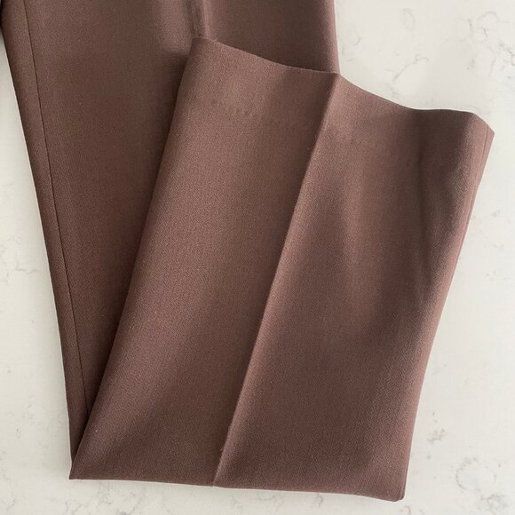 MaxMara Designer Virgin Wool Straight Leg Mid Rise Pants Neutral Med Brown Sz 4 - Picture 5 of 12